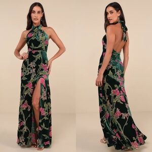 Lulu's Emerald and Rose Floral Maxi Dress